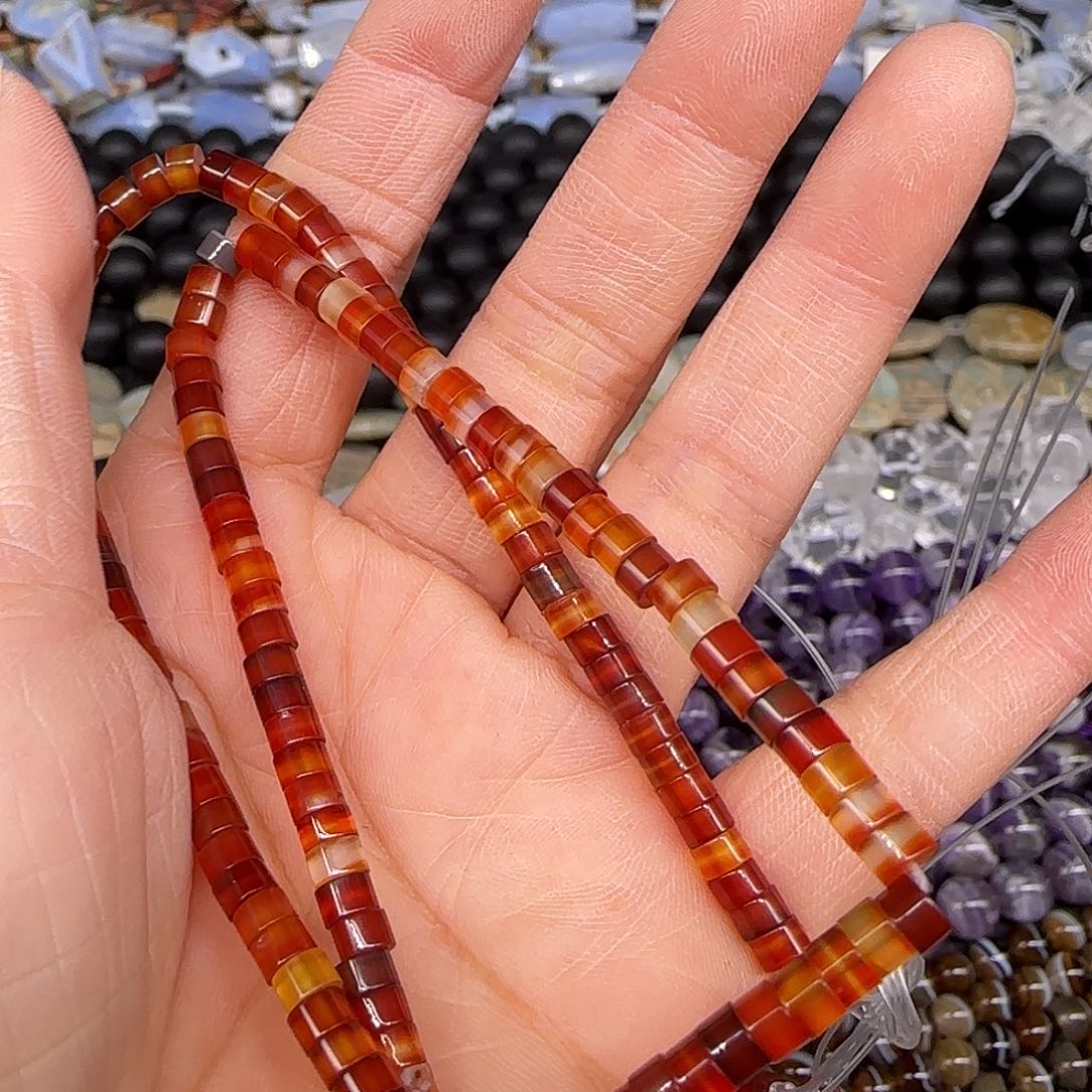 玛瑙/玉髓合金珠宝半成品老料红玛瑙4mm一条剁珠