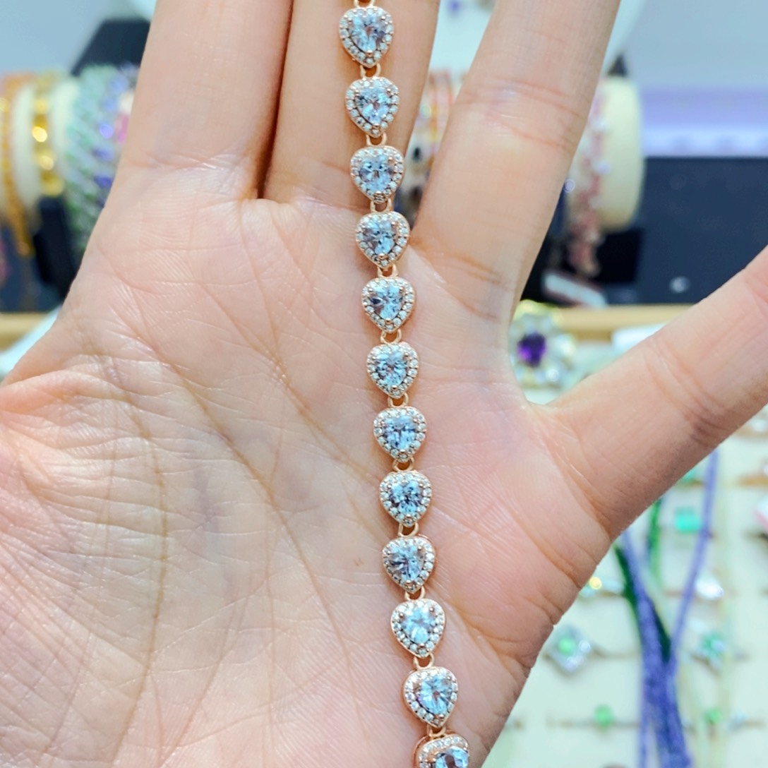 海蓝宝石手链银S925镶嵌