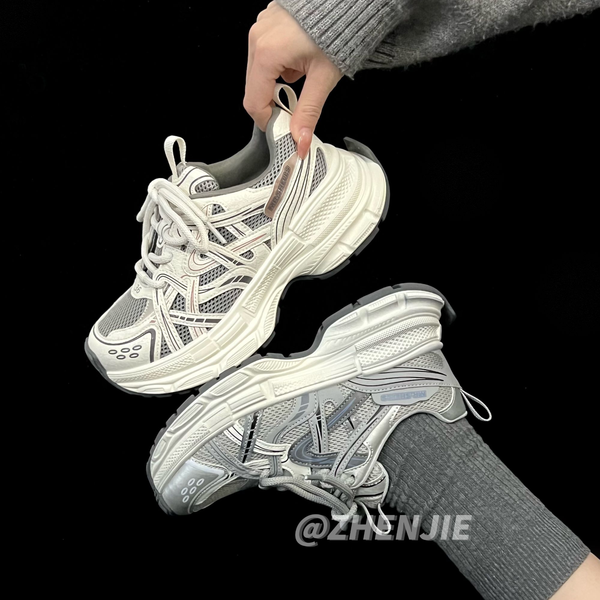 「珍姐」2025春季新款厚底老爹鞋女百搭复古时尚休闲鞋运动慢跑鞋潮