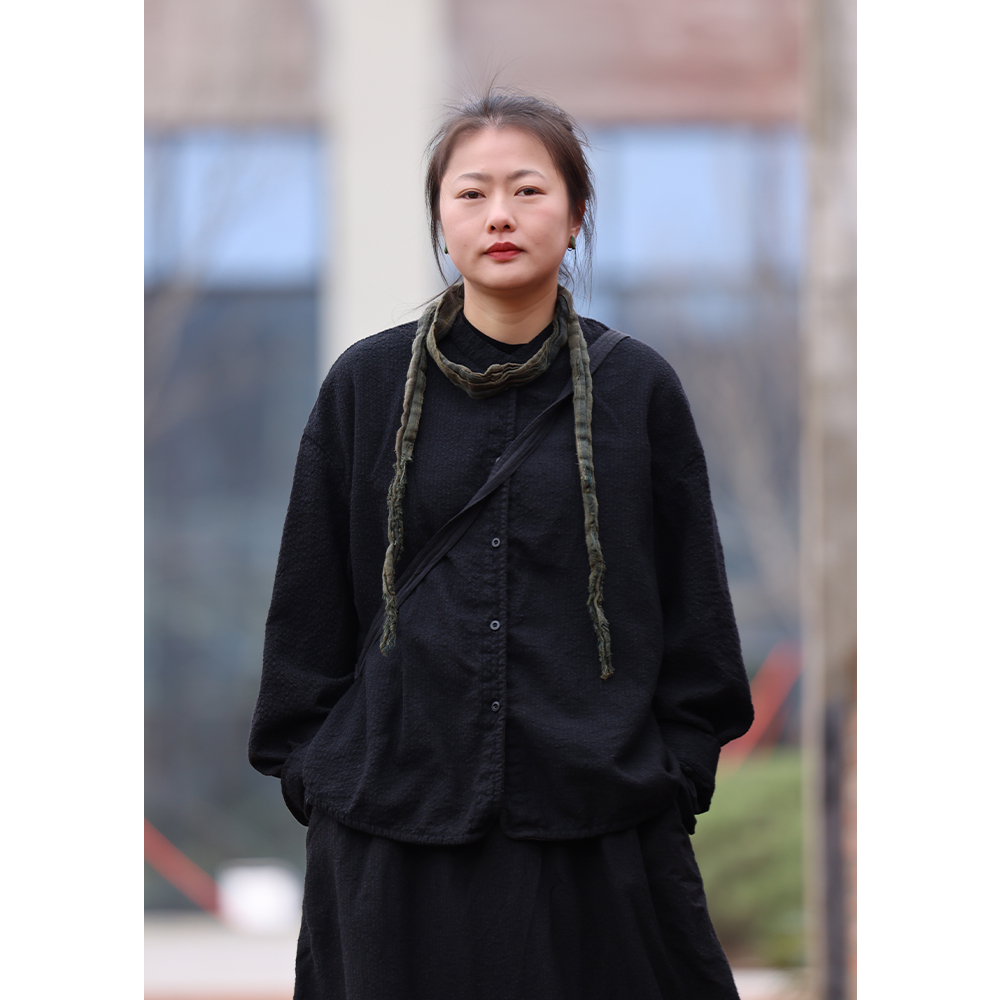 衣路走来原创设计春季文艺新款天丝棉羊毛立领长袖衬衫 38516