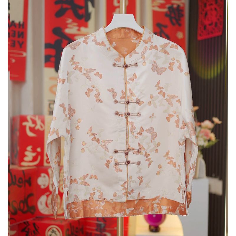 橙心如意-新中式宋锦全萝织花女显瘦气质上衣外套