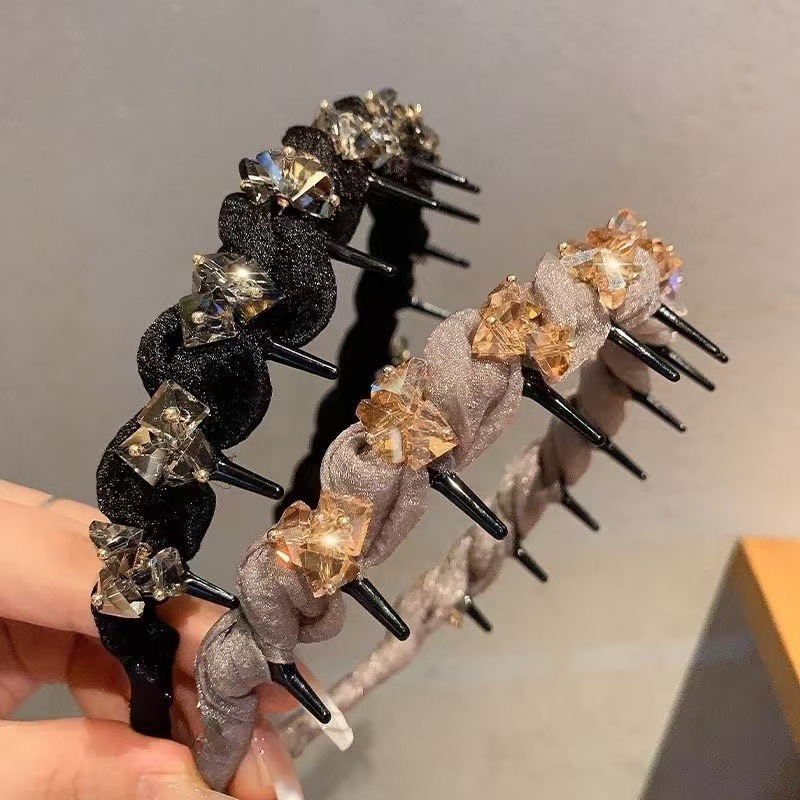 轻奢新款水钻波浪网红发箍防滑发卡时尚气质头箍齿梳压碎发发箍