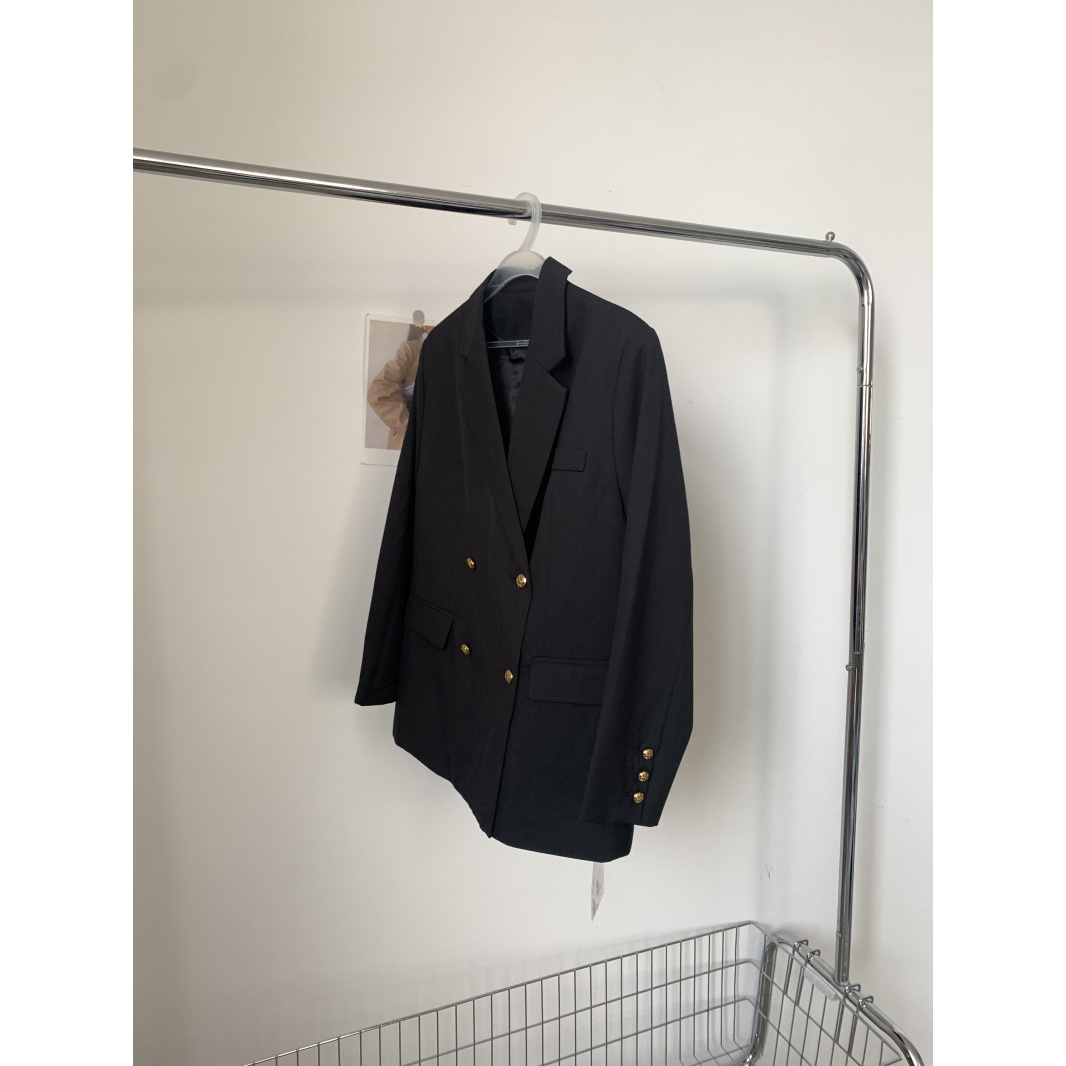 V23685 黑色腰绳双扣西装外套no.退no.换       