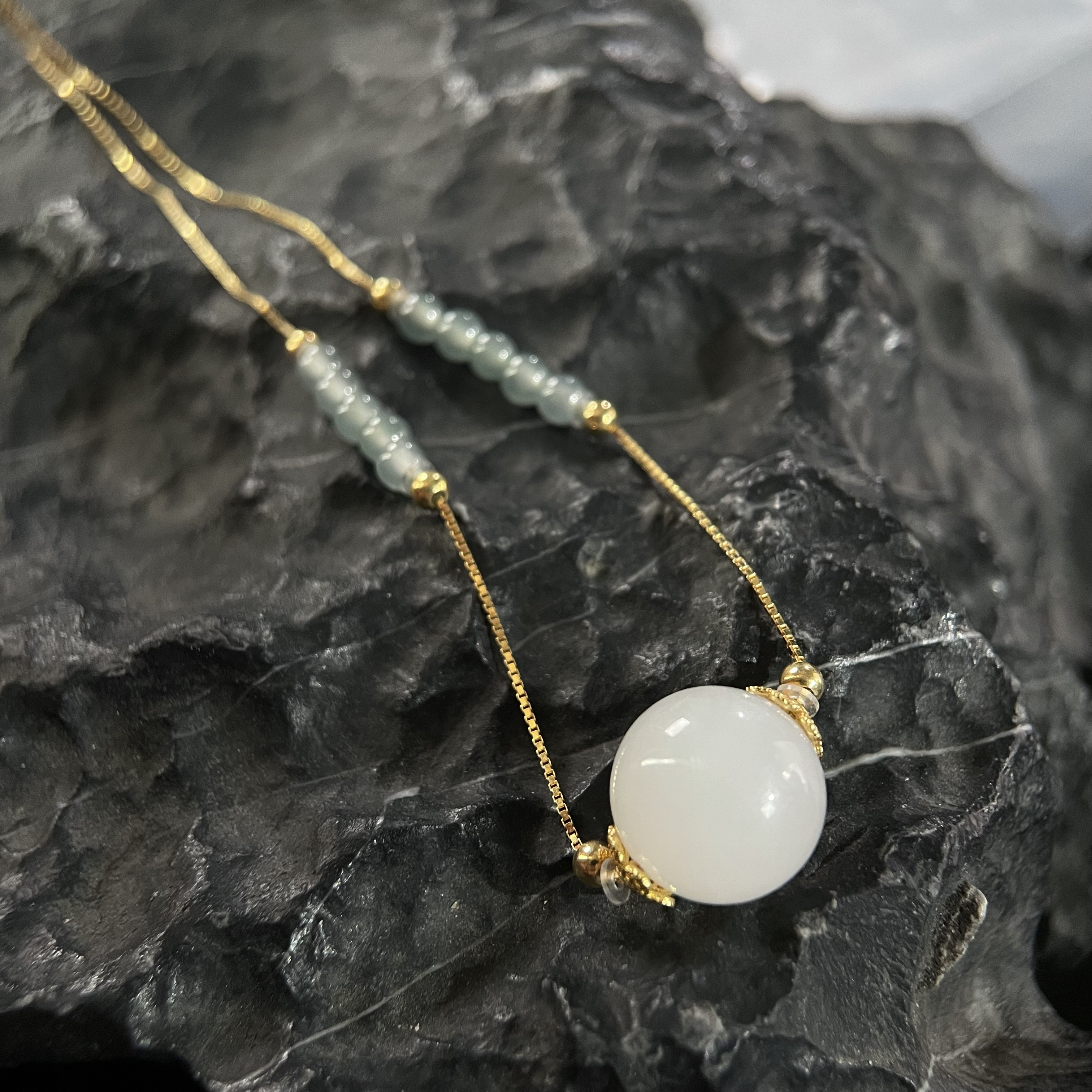 高冰翡翠一级冰白玉项链s925 KT25070412