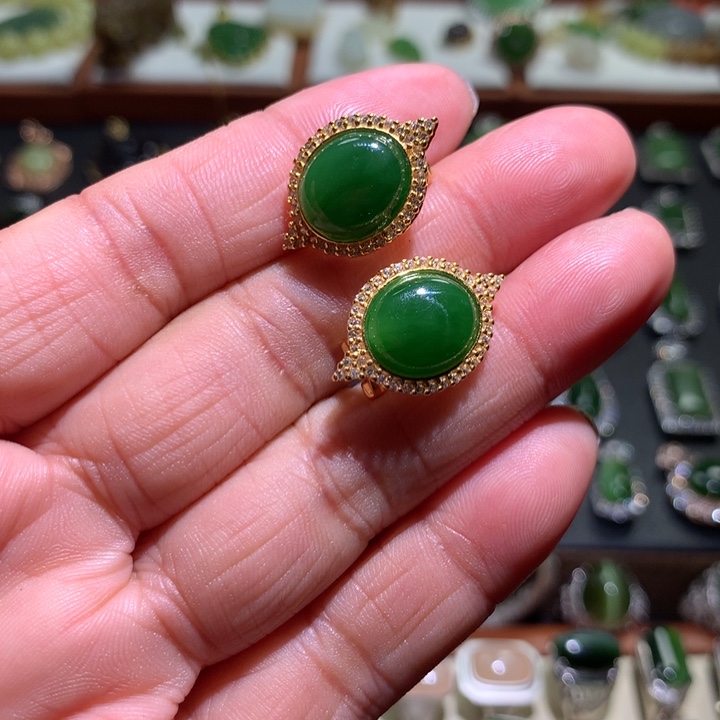 和田玉耳坠银S925镶嵌