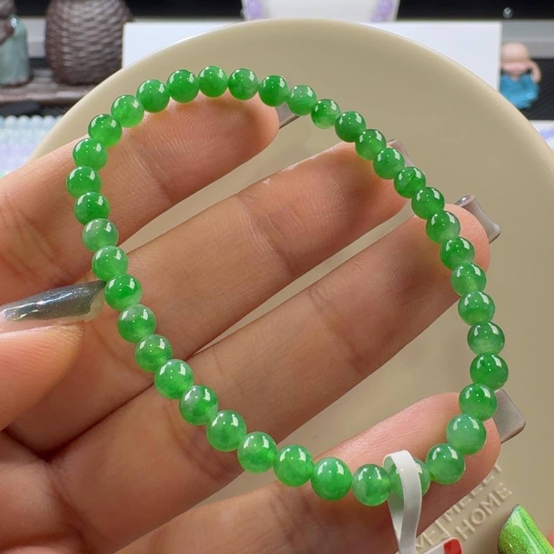 翡翠手链未镶嵌冰飘阳绿花手串卡4.8/4.2