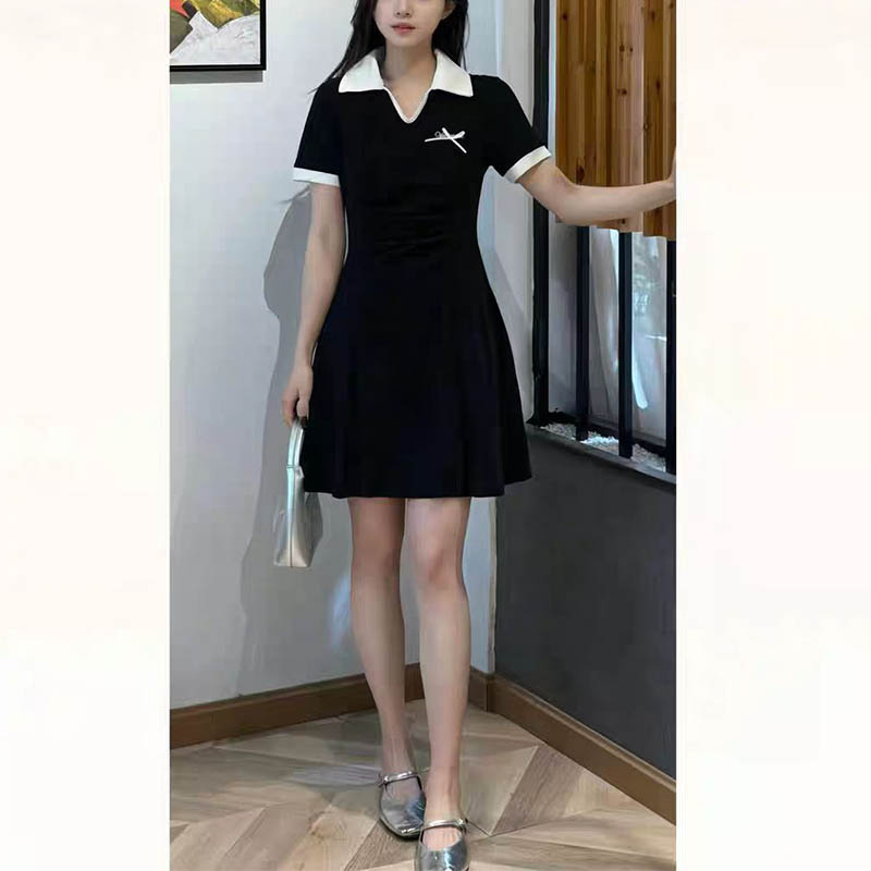 （女装）25297 撞色学院风polo领收腰显瘦短袖连衣裙