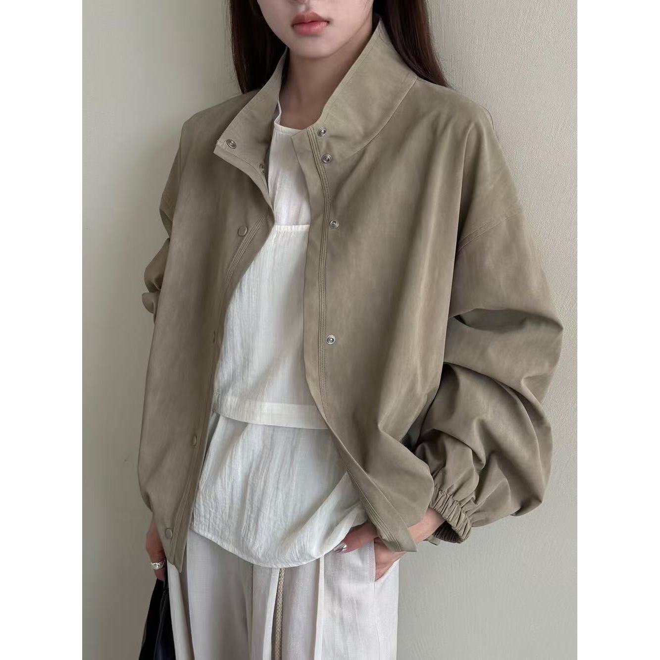 57272#抹茶#韩版简约立领宽松休闲外套（福利）