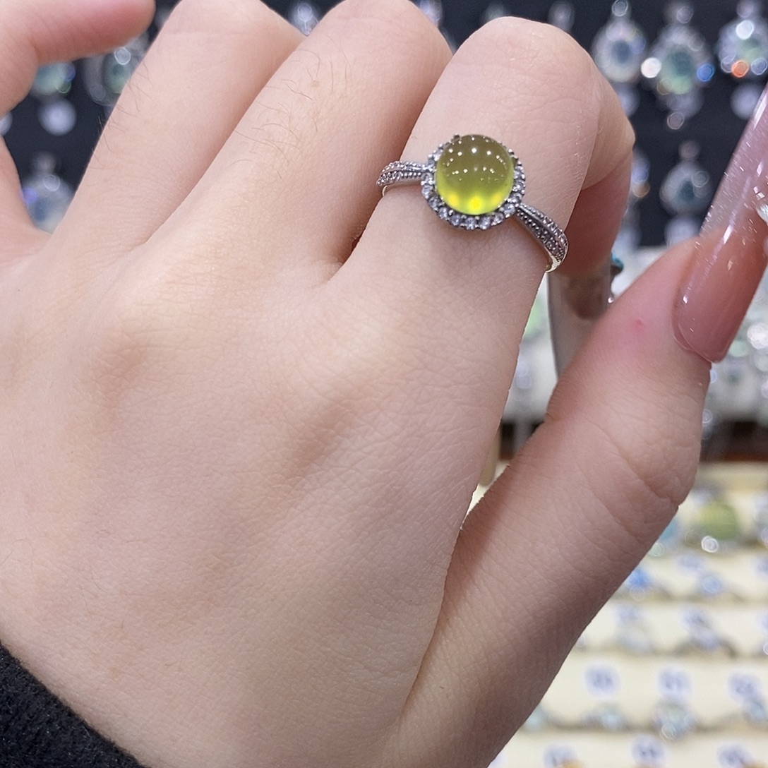 蛇纹石玉银S925镶嵌戒指