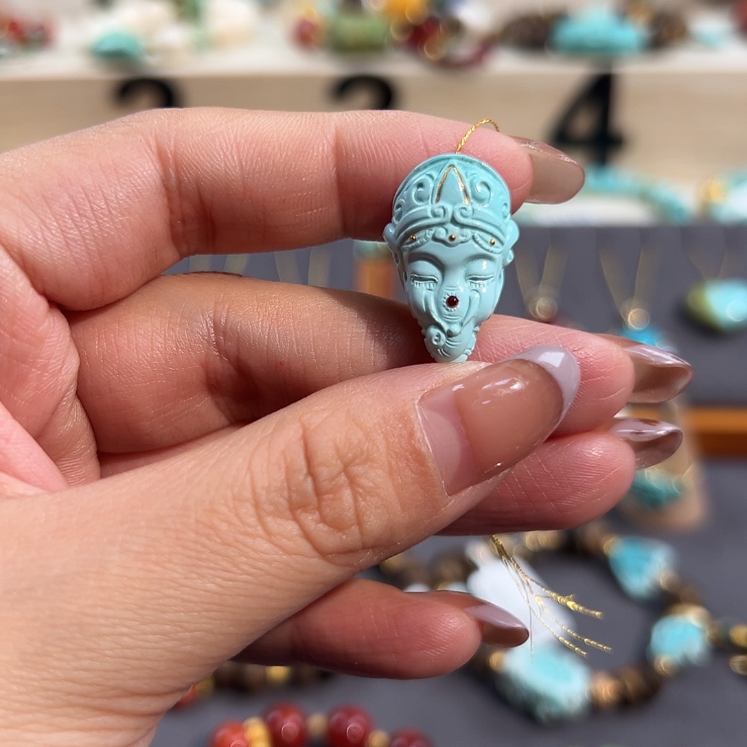 绿松石未镶嵌把件象神杵配饰