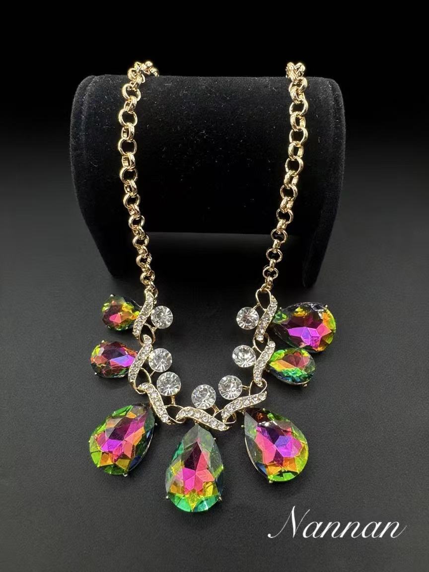 铜合金亚克力项链 铜合金 亚克力 5272【凤凰彩】欧美简约水滴锁骨