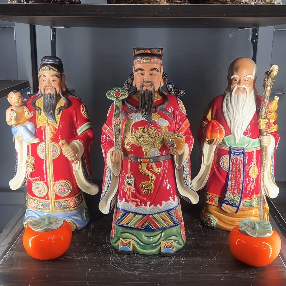 福禄寿石湾陶艺摆件纯手工制作