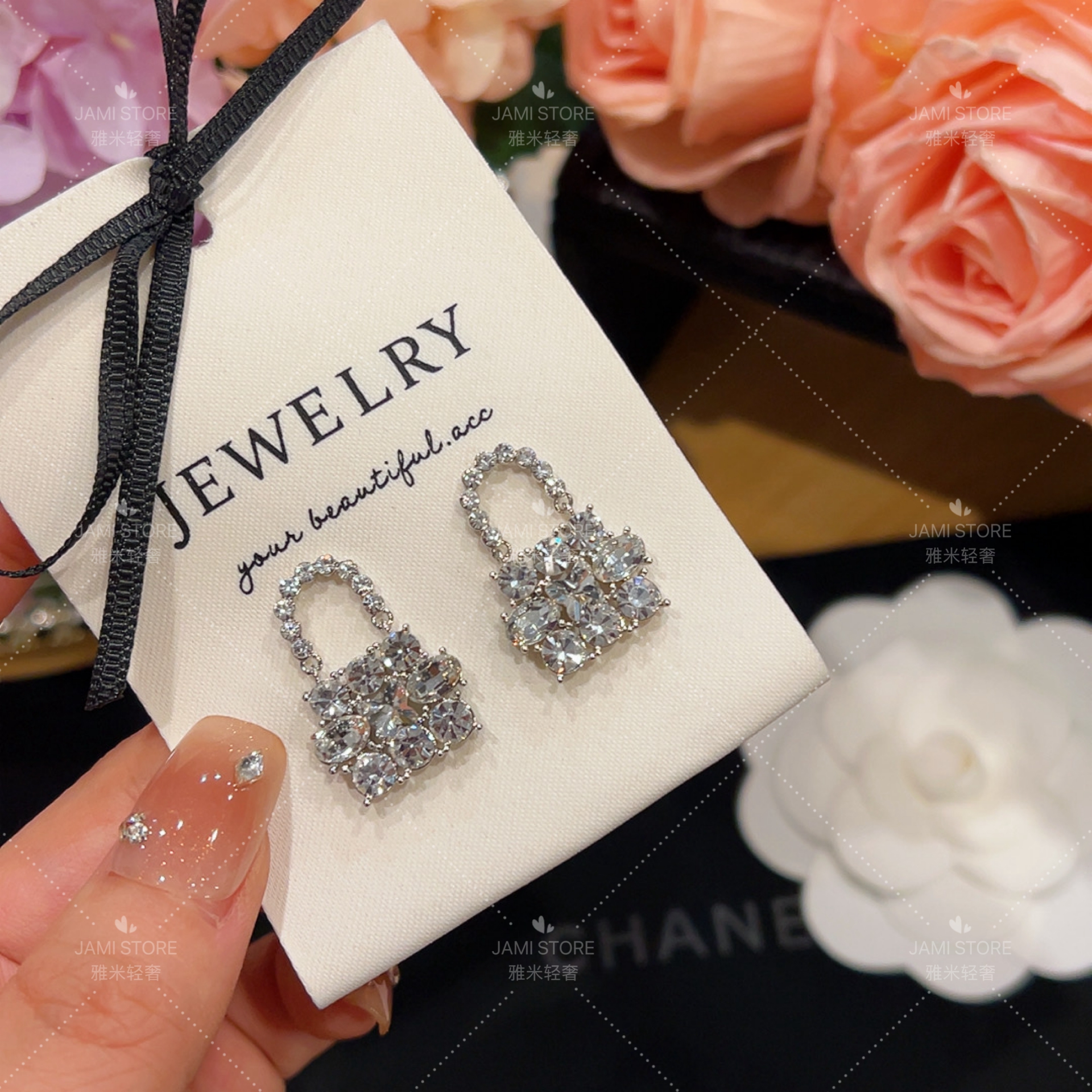 镀K金 Jami 满钻包包轻奢耳环气质优雅时尚温柔