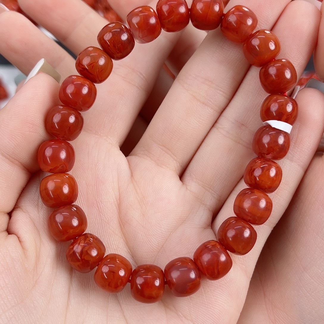 南红玛瑙未镶嵌瓦西牛血红火焰9mm老型手串