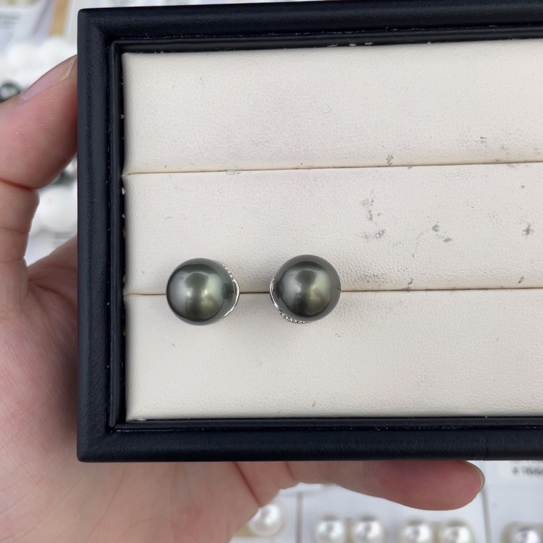 银S925镶嵌海水珍珠大溪地耳钉