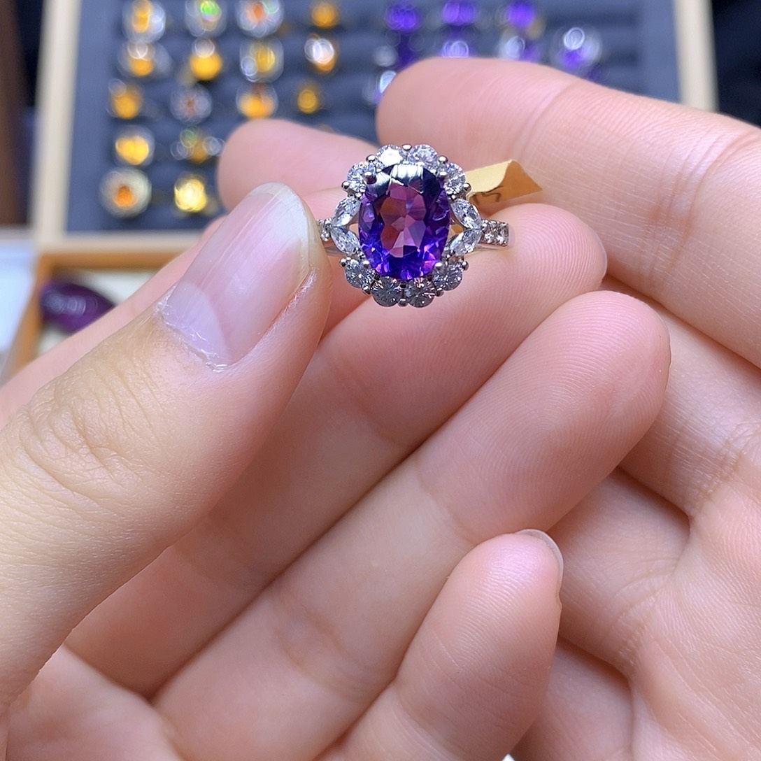 珠宝半成品银S925镶嵌紫晶