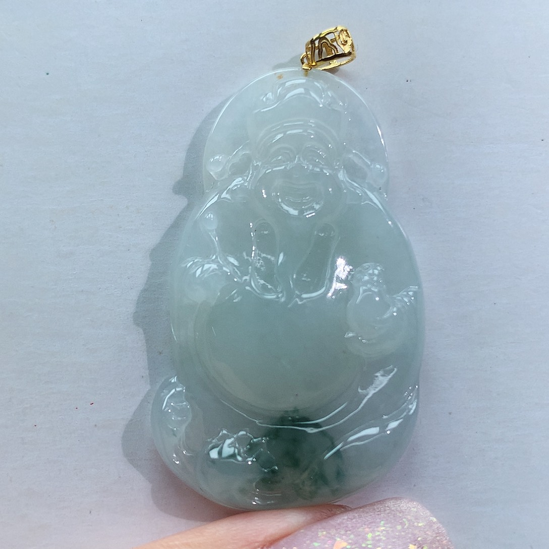 翡翠颈饰18K金镶嵌财神