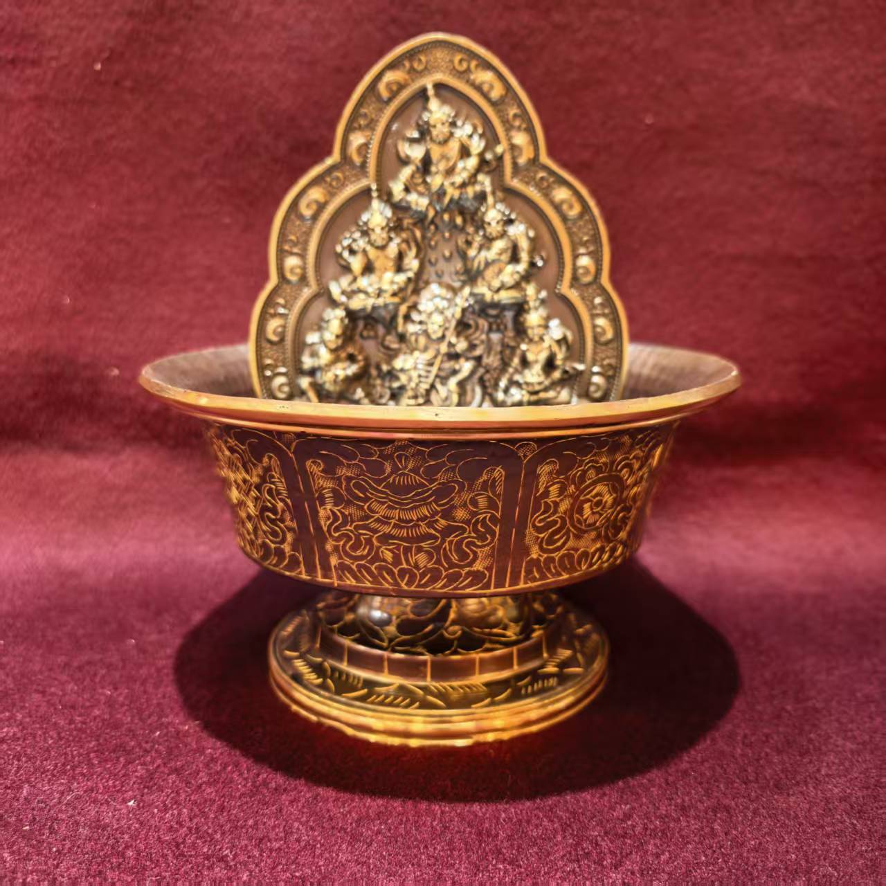  玺藏馆 尼伯尔紫铜水杯 水财神五路财神财宝密宗供奉古色 供水杯