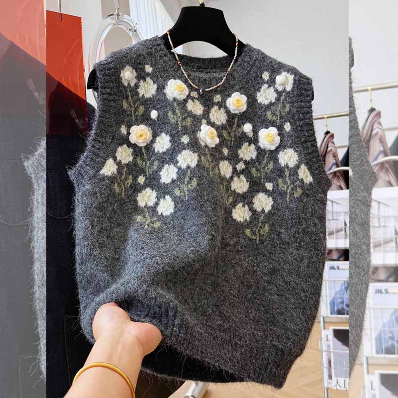 胖妹妹春秋季新品提花无袖马甲针织衫女修身大码叠穿毛衣无袖上衣