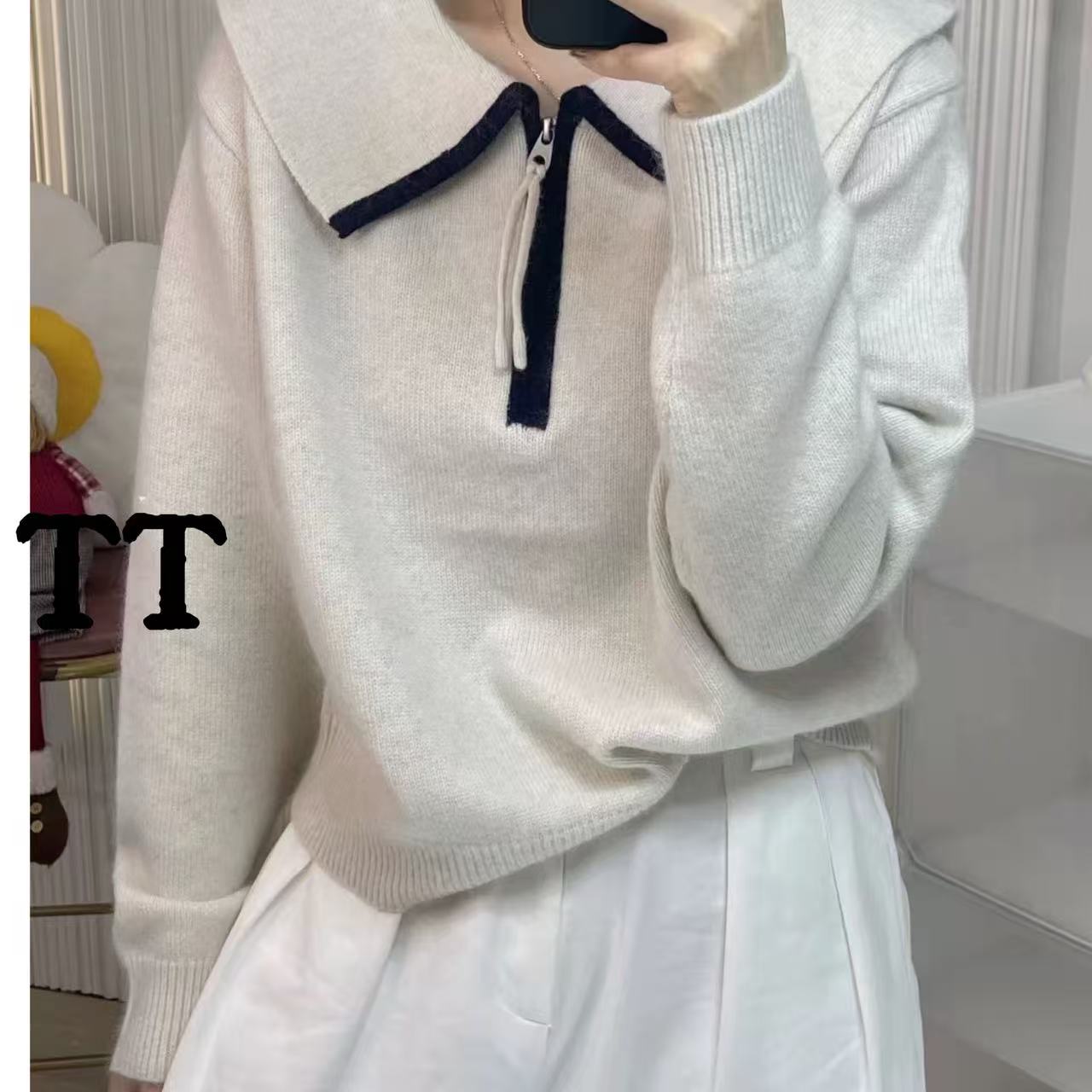 撤柜款！纯色半拉链翻领毛衣女装加厚秋冬款潮牌~