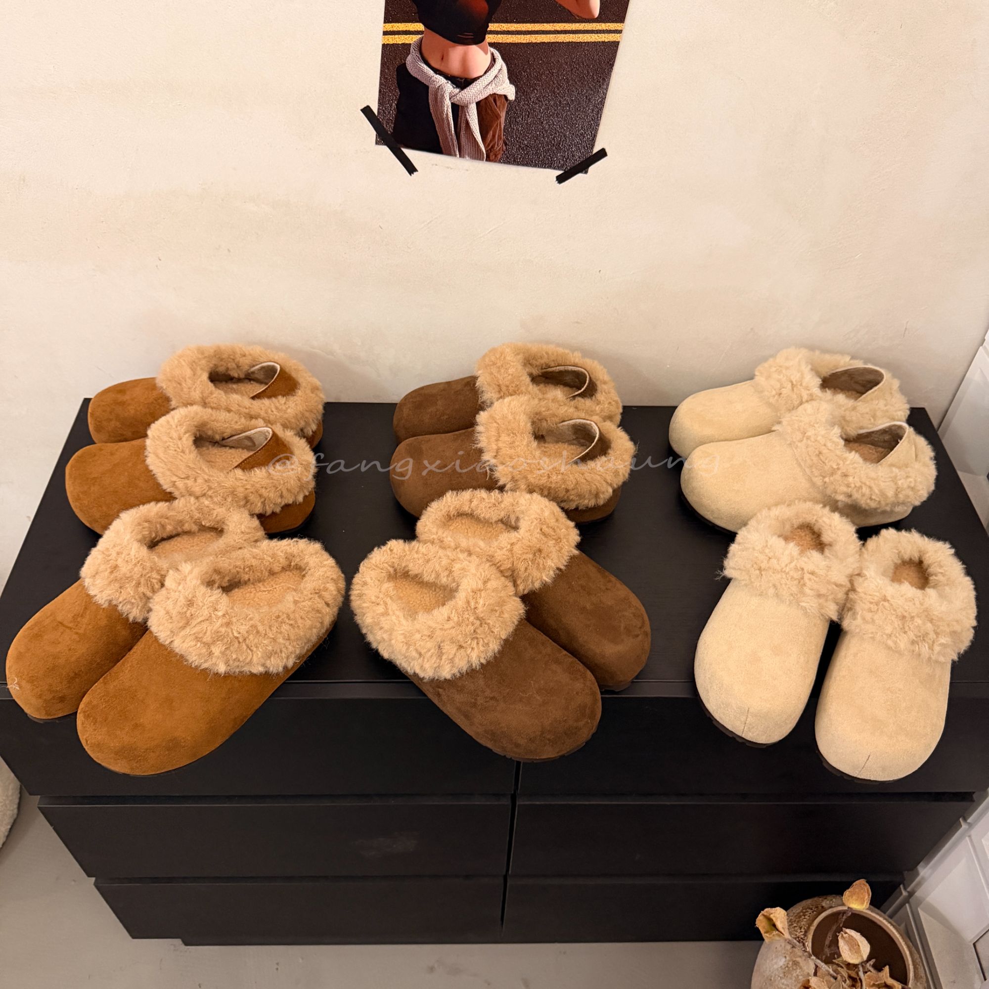 慵懒风勃肯棉拖鞋女外穿2025秋冬新款加绒一脚蹬毛毛包头半拖鞋潮