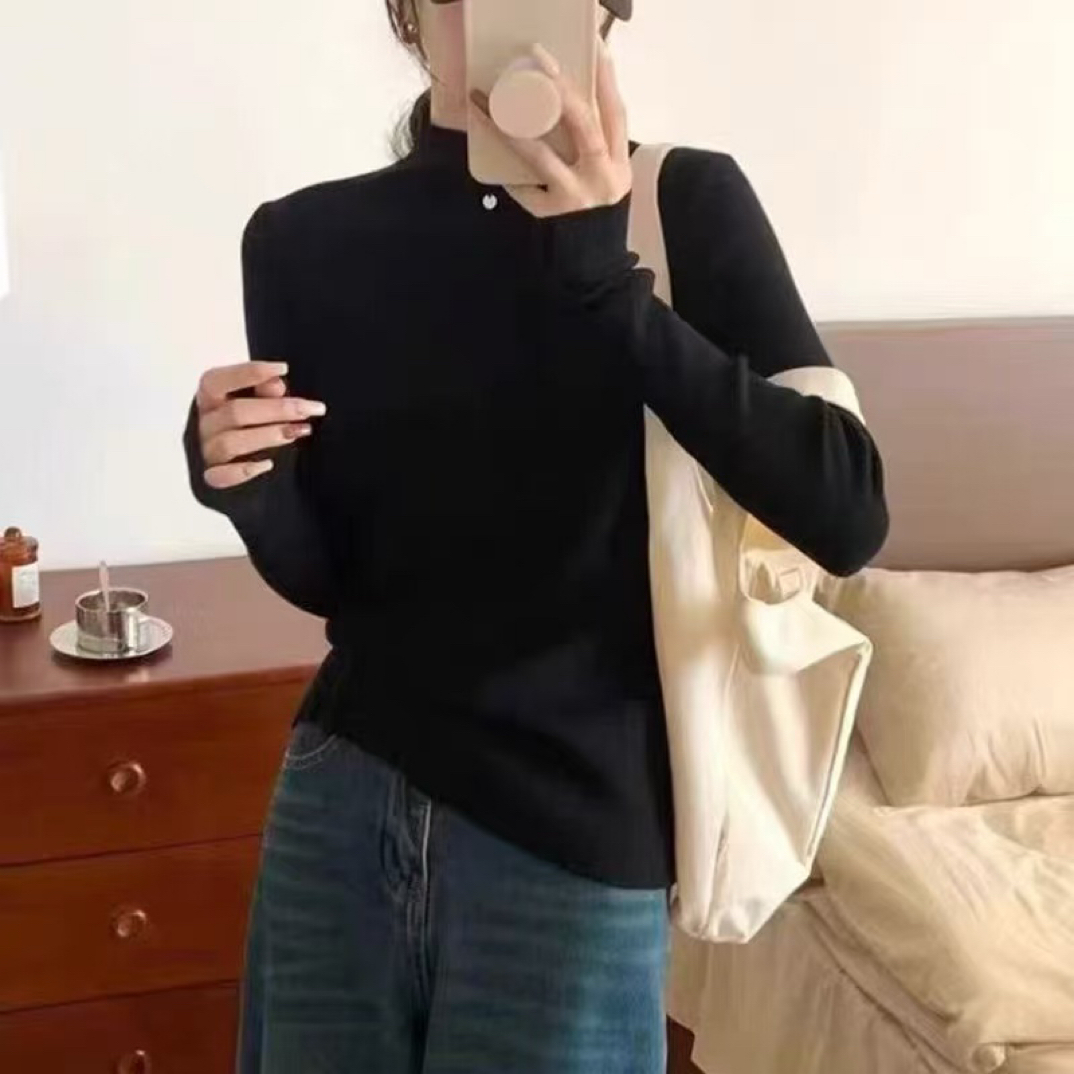 法式灰色半高领内搭针织衫毛衣女装秋冬2025新款高级长袖打底上衣