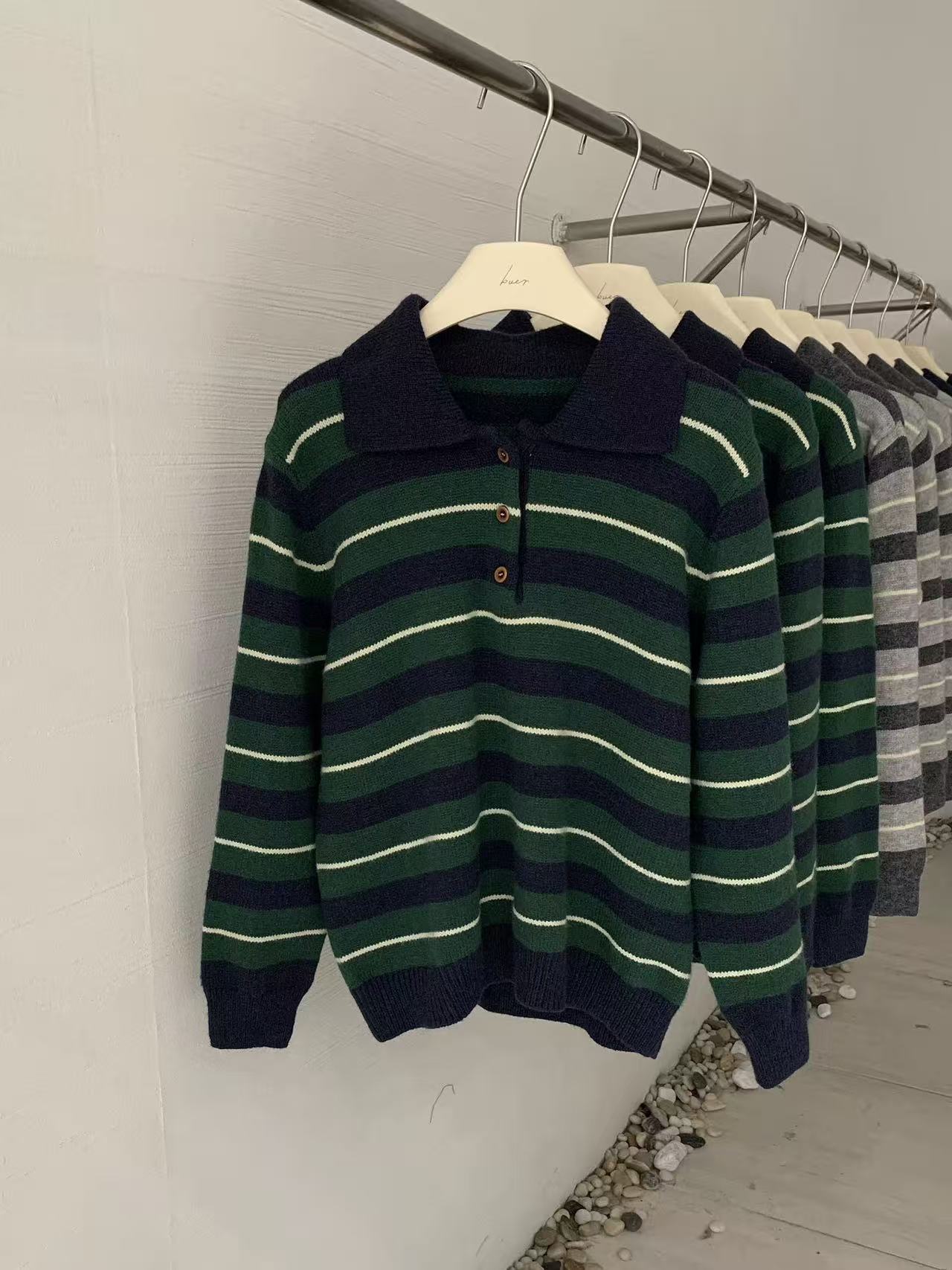 T1107 布鲁克林 韩系百搭条纹撞色秋冬针织套头女