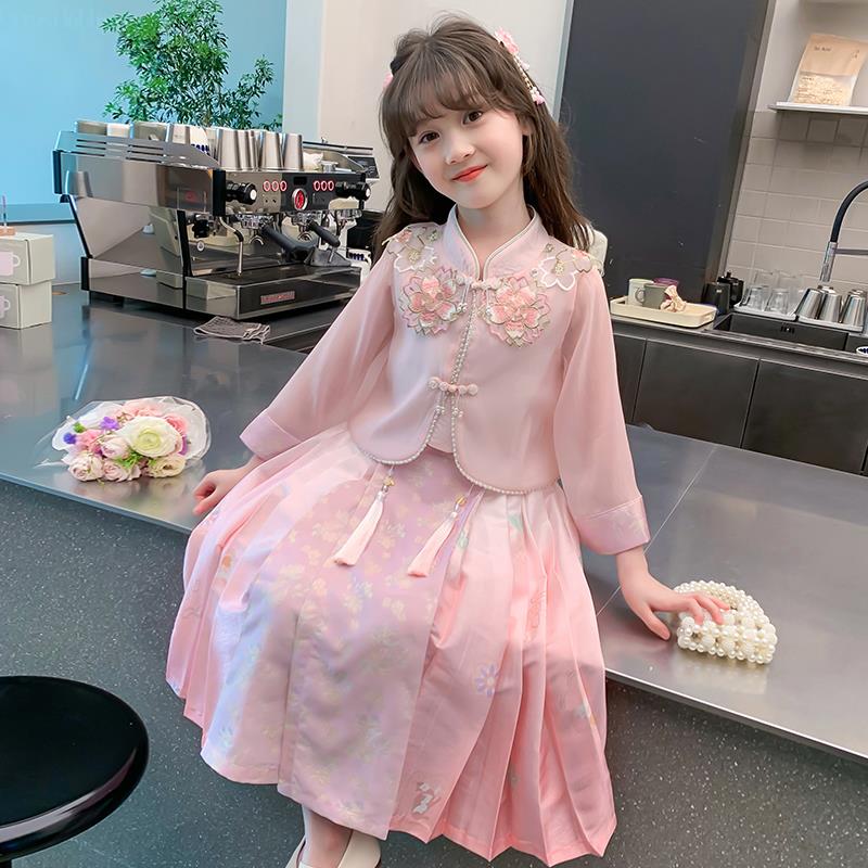 女童马面裙套装2025新款春装儿童汉服新中式国风两件套春秋款古装