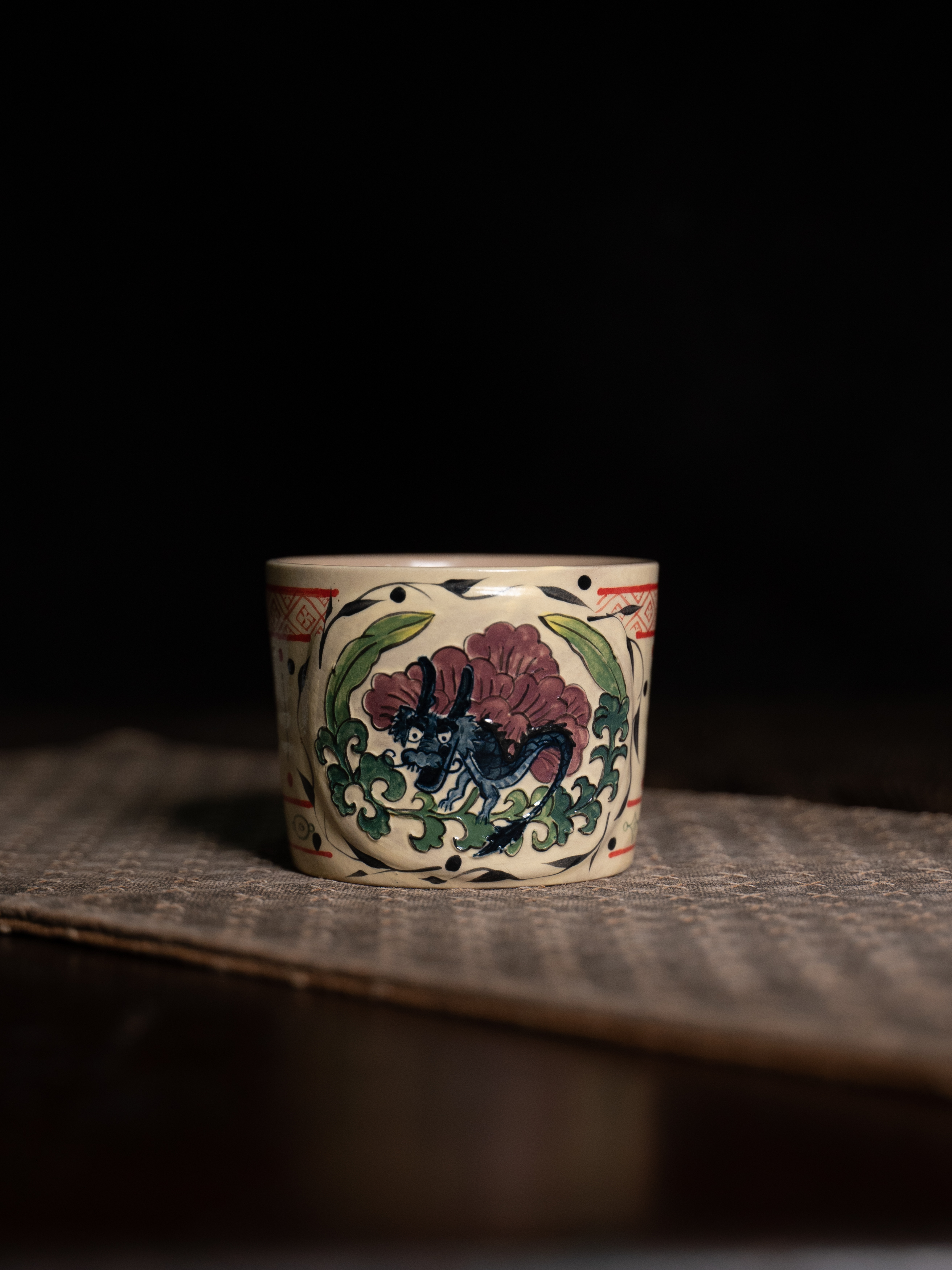 大炮 | 复古彩绘青花龙猪口杯