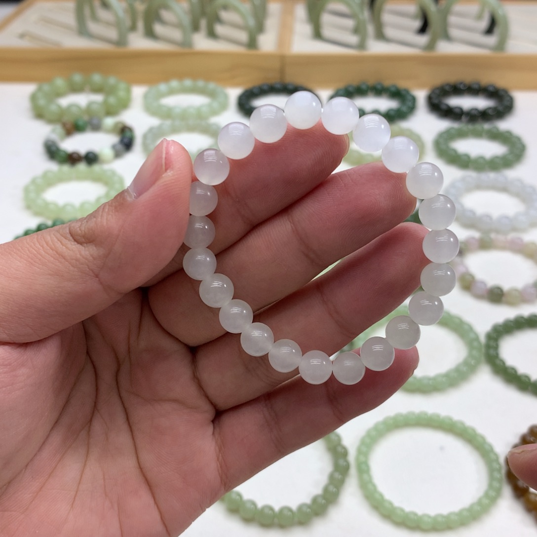 和田玉手串（冰白玉8）未镶嵌