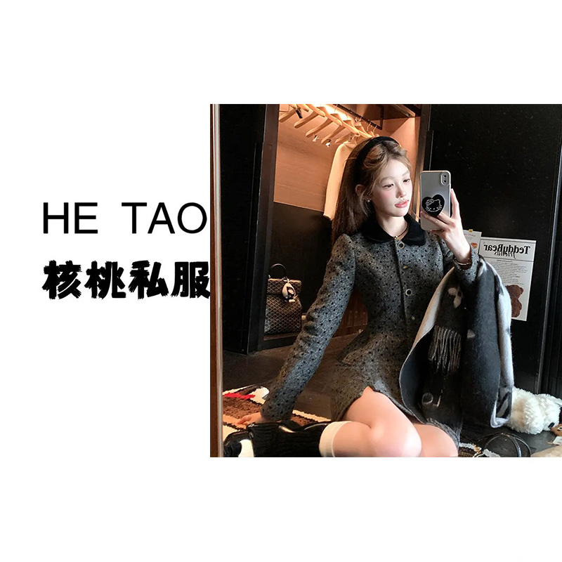 【核桃】【两件套】【有里布】波点外套半身裙套装女法式套装QJ0138