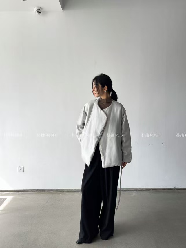 8805简约系带缎面羽绒短款外套