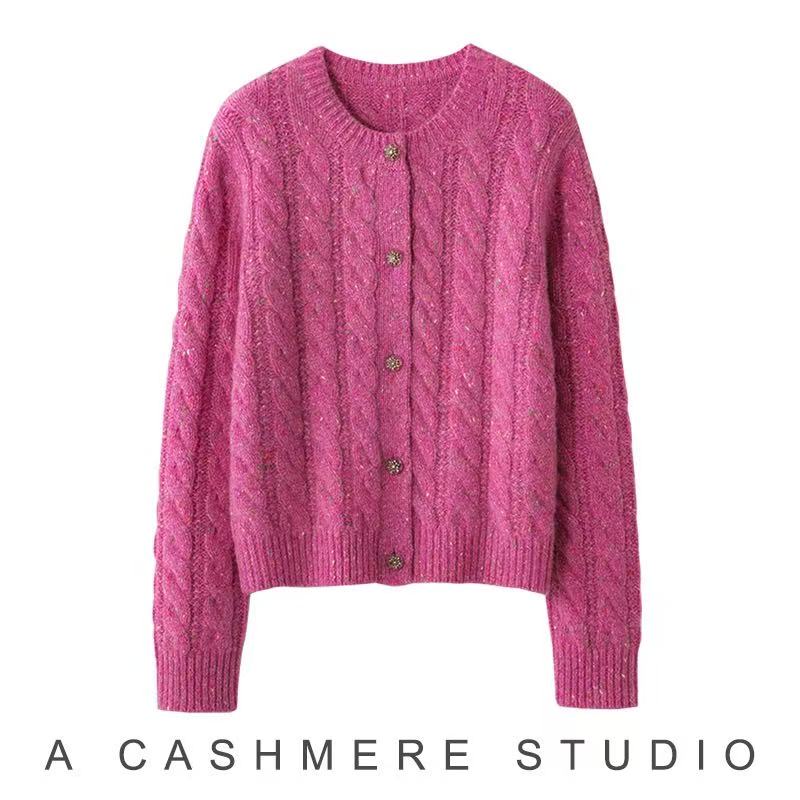 【扭花火龙色花纱开衫】100%纯山羊绒针织外套加厚复古慵懒风秋冬女