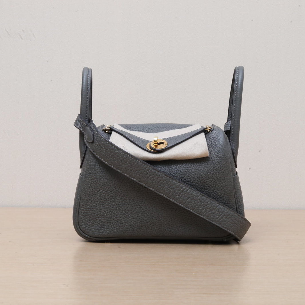 99新 Hermes/爱马仕 小花柳 Lindy Mini 二代 积雨云灰TC皮U刻 包