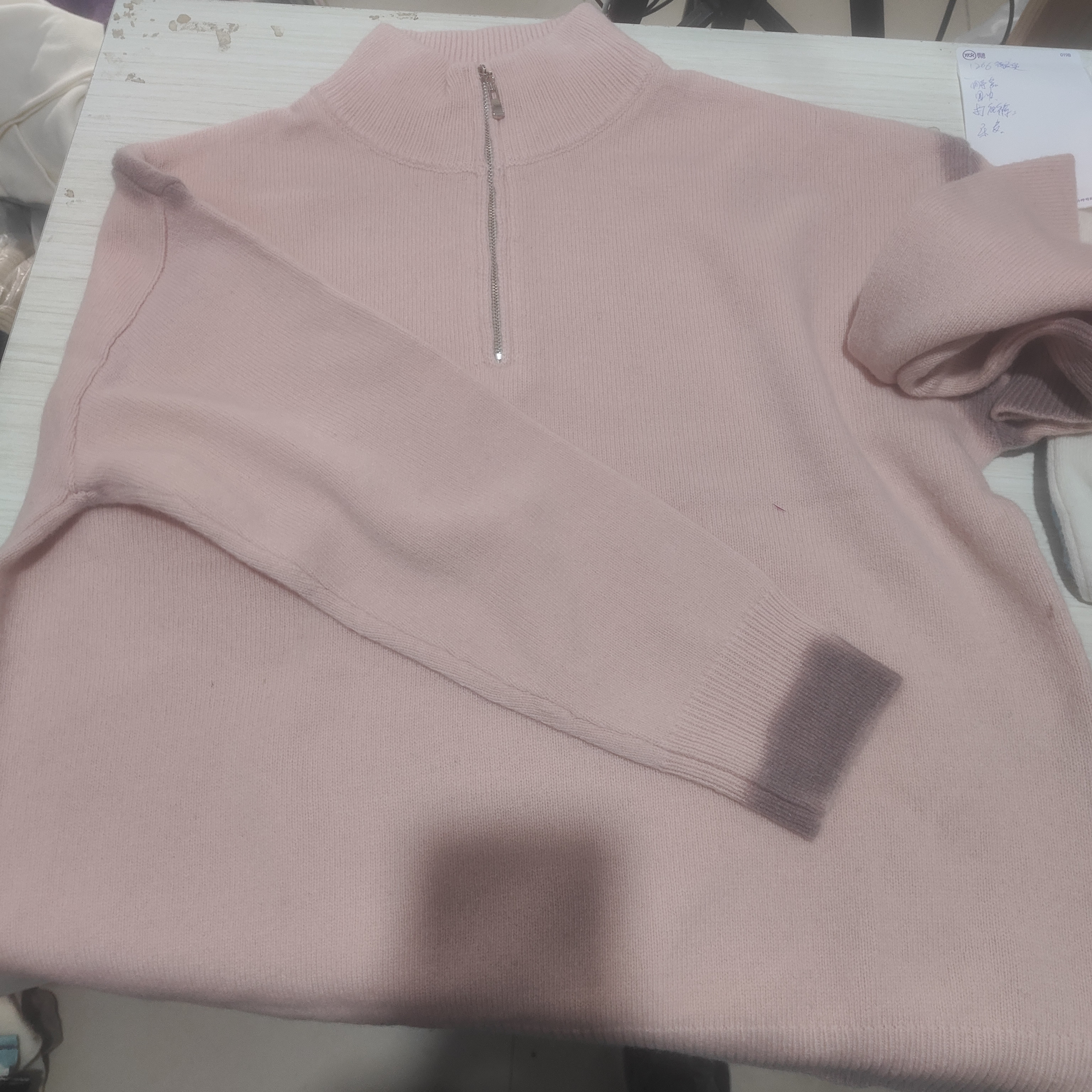 100羊毛加厚半拉链拼色针织衫毛衣女