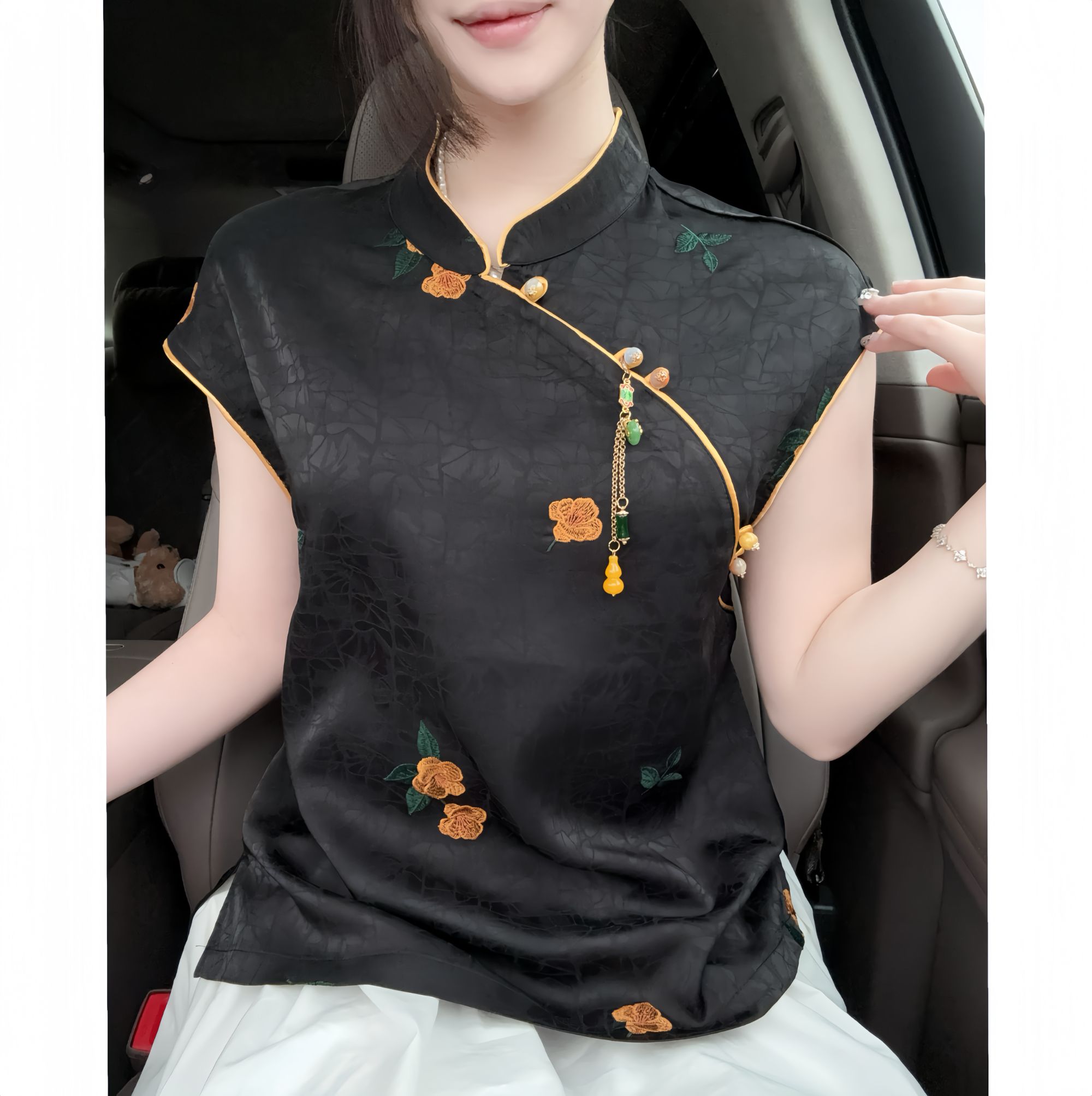 【星辞】重工刺绣T恤透气中国风优雅气质吸汗时尚短袖新日常