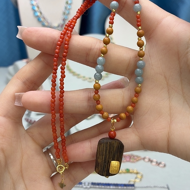 南红玛瑙银S925镶嵌项链