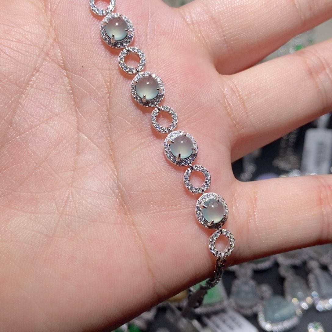 翡翠手链银S925镶嵌n j o