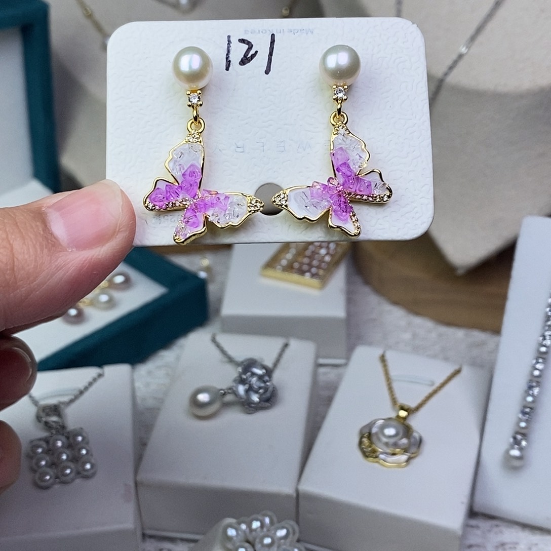 银S925镶嵌淡水珍珠耳饰