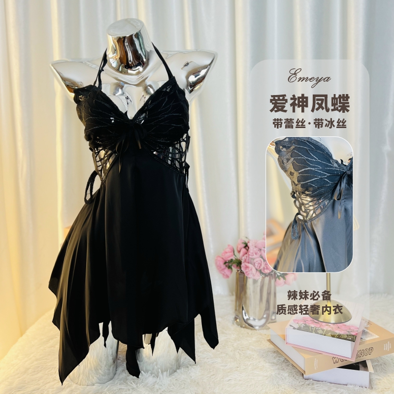 【魂飞蝶绕】2025高定轻奢性感吊带睡裙蝴蝶诱惑蕾丝睡衣束腰显瘦