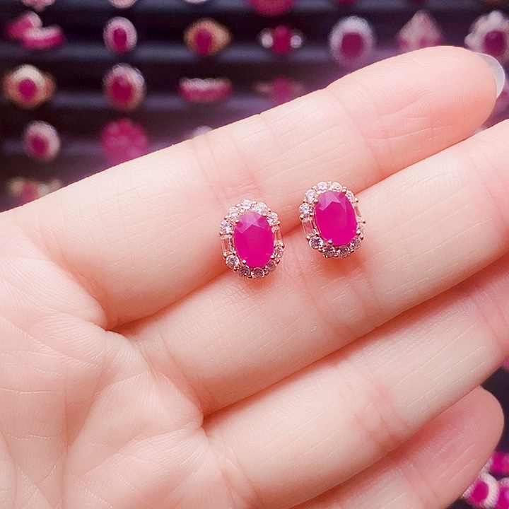 红宝石银S925镶嵌耳饰