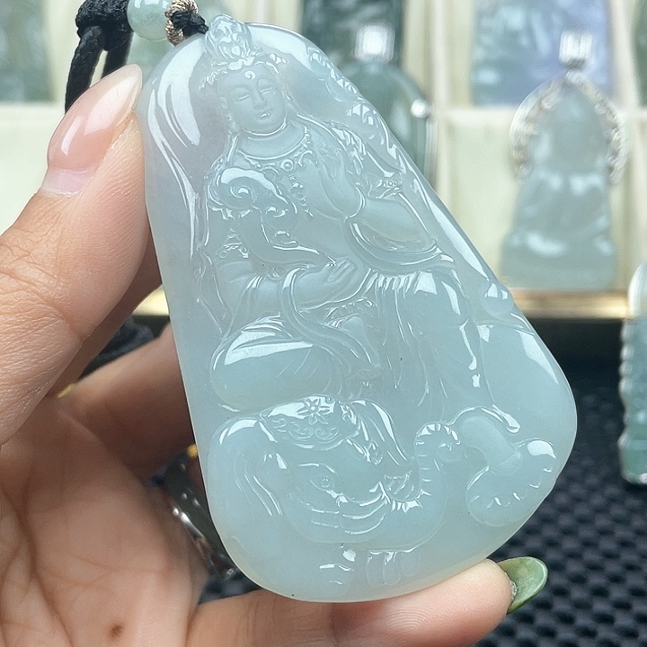 颈饰未镶嵌翡翠信****虎天然缅甸翡翠A货普贤菩萨