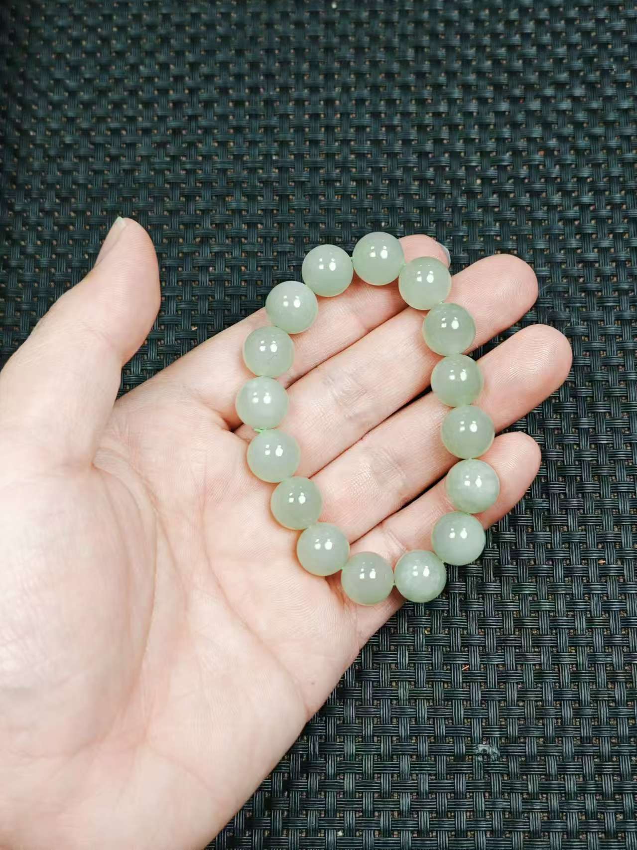 天然和田玉圆珠卡12手串11.5清货4