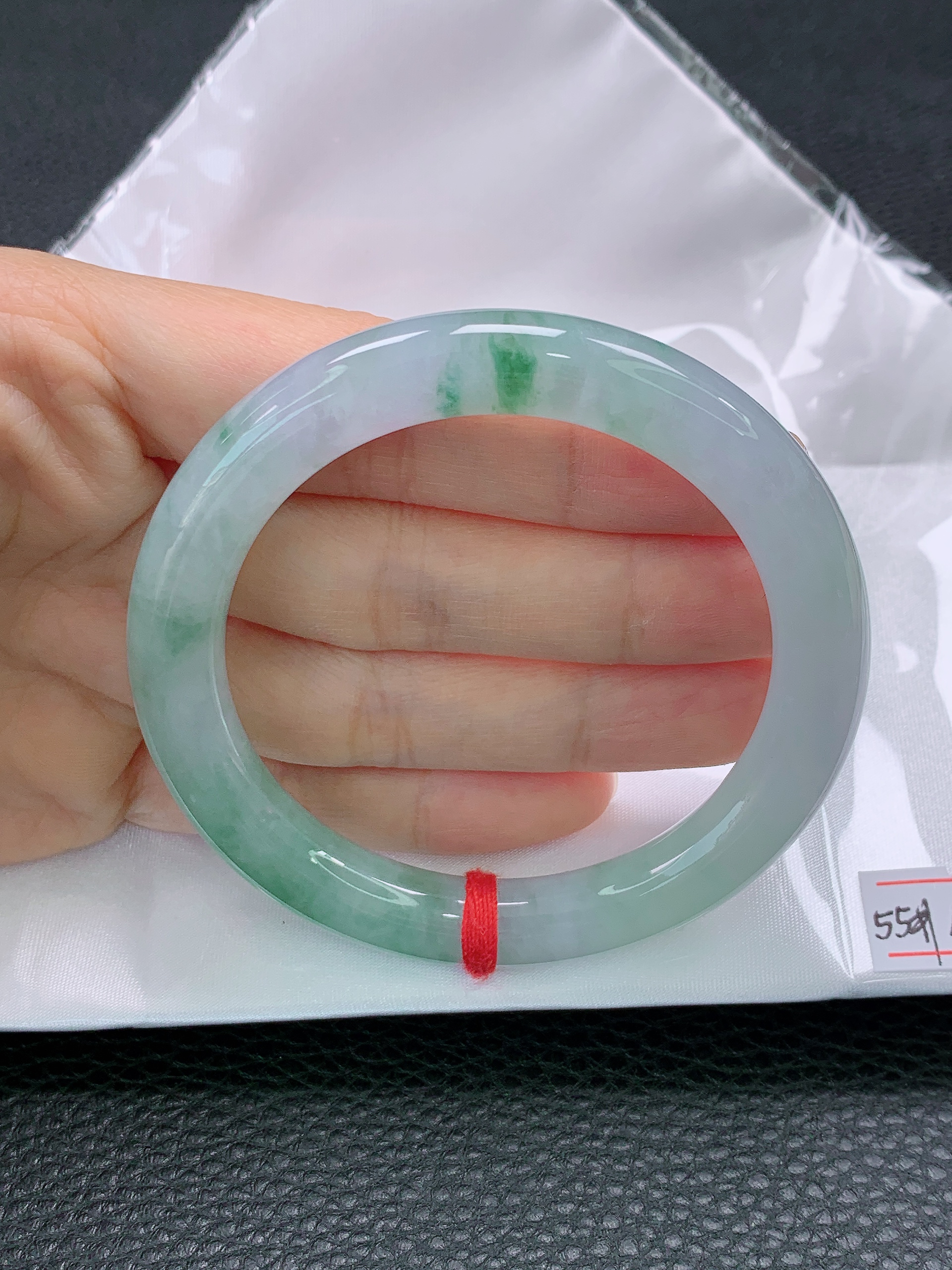 55圆条天然缅甸A货糯冰飘花翡翠手镯