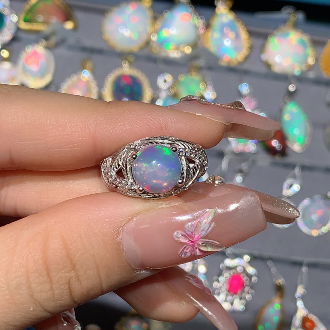 欧泊福利戒指银S925镶嵌