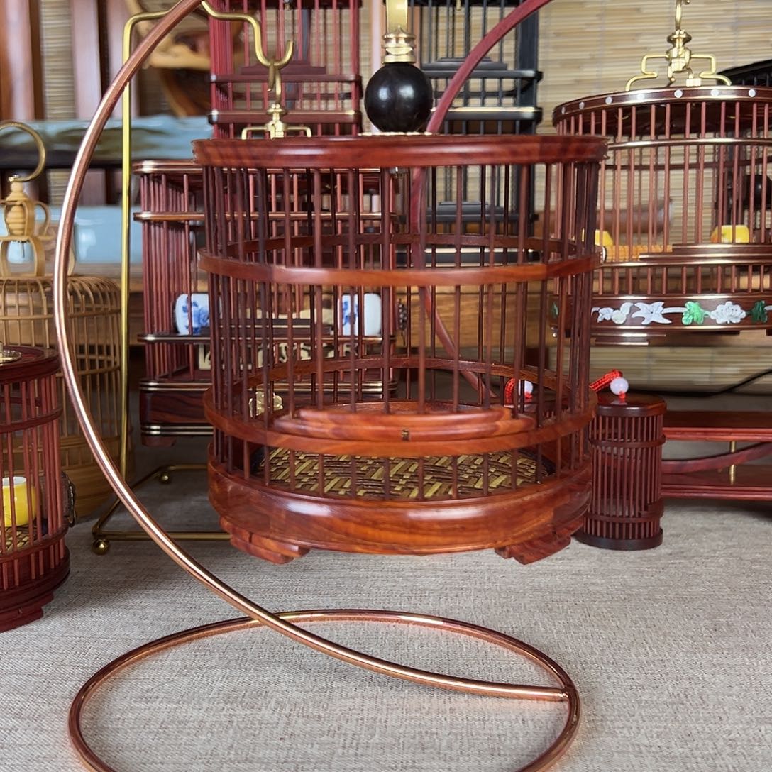 安***王红檀木榫卯拼接圆笼加不锈钢圆架子一套