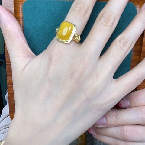 蜜蜡戒指银S925镶嵌戒指