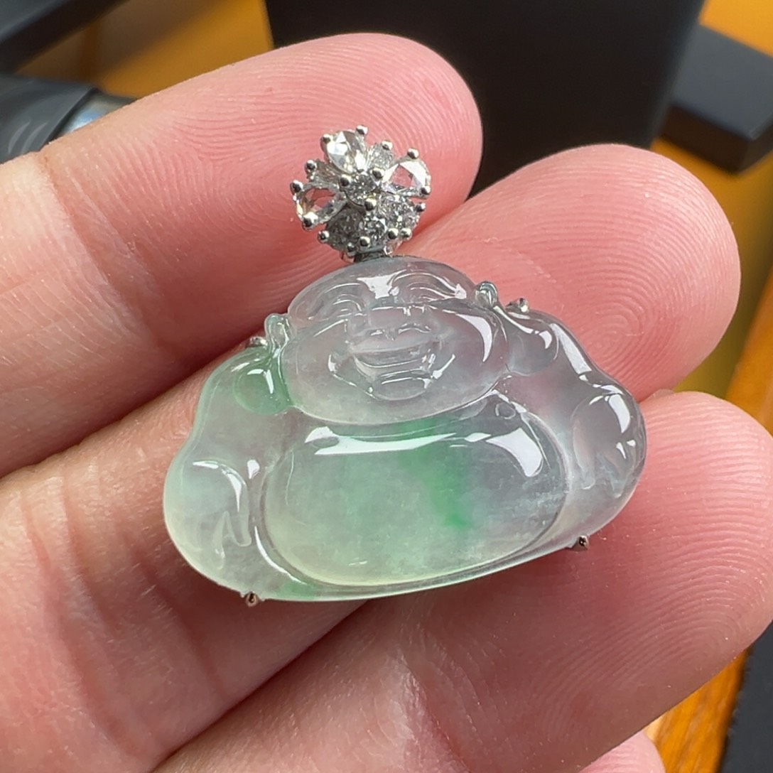 翡翠颈饰18K金镶嵌佛15.8