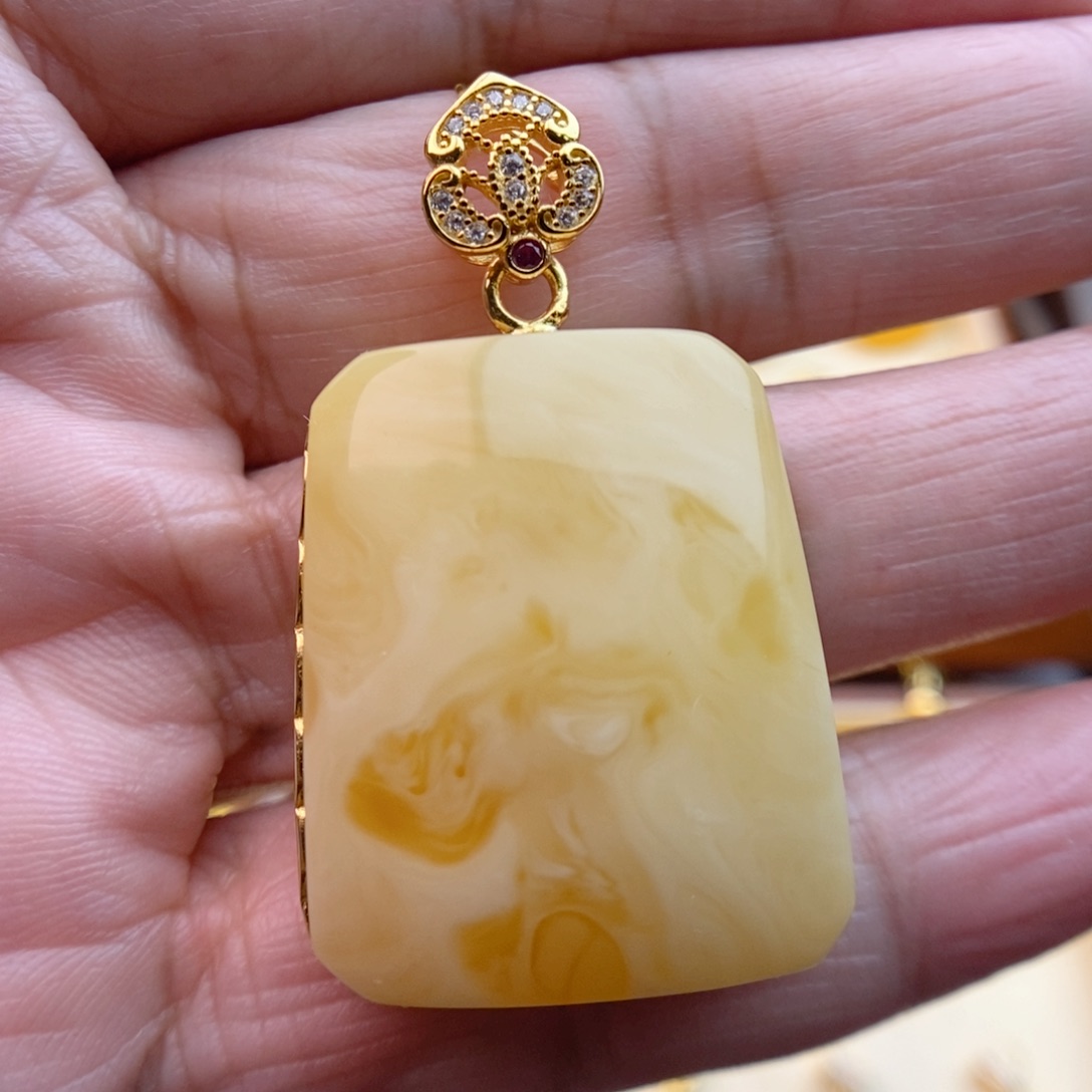 琥珀颈饰银S925镀金镶嵌