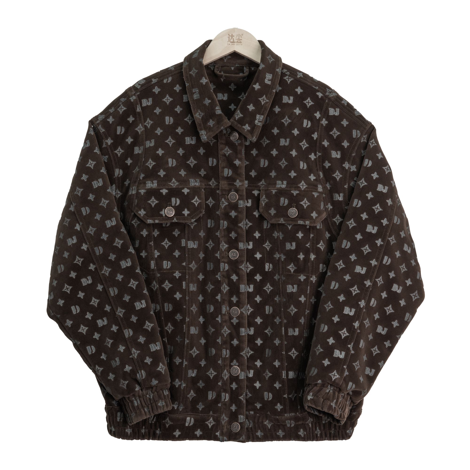 达尖新款烧花工艺男女同款满印牛仔外套高端奢侈牛仔外套